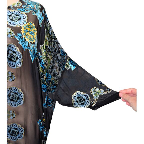 Citron Santa Monica Velvet Burnout Silk Tunic Medium Boho Lagenlook Art to Wear - Picture 3 of 10